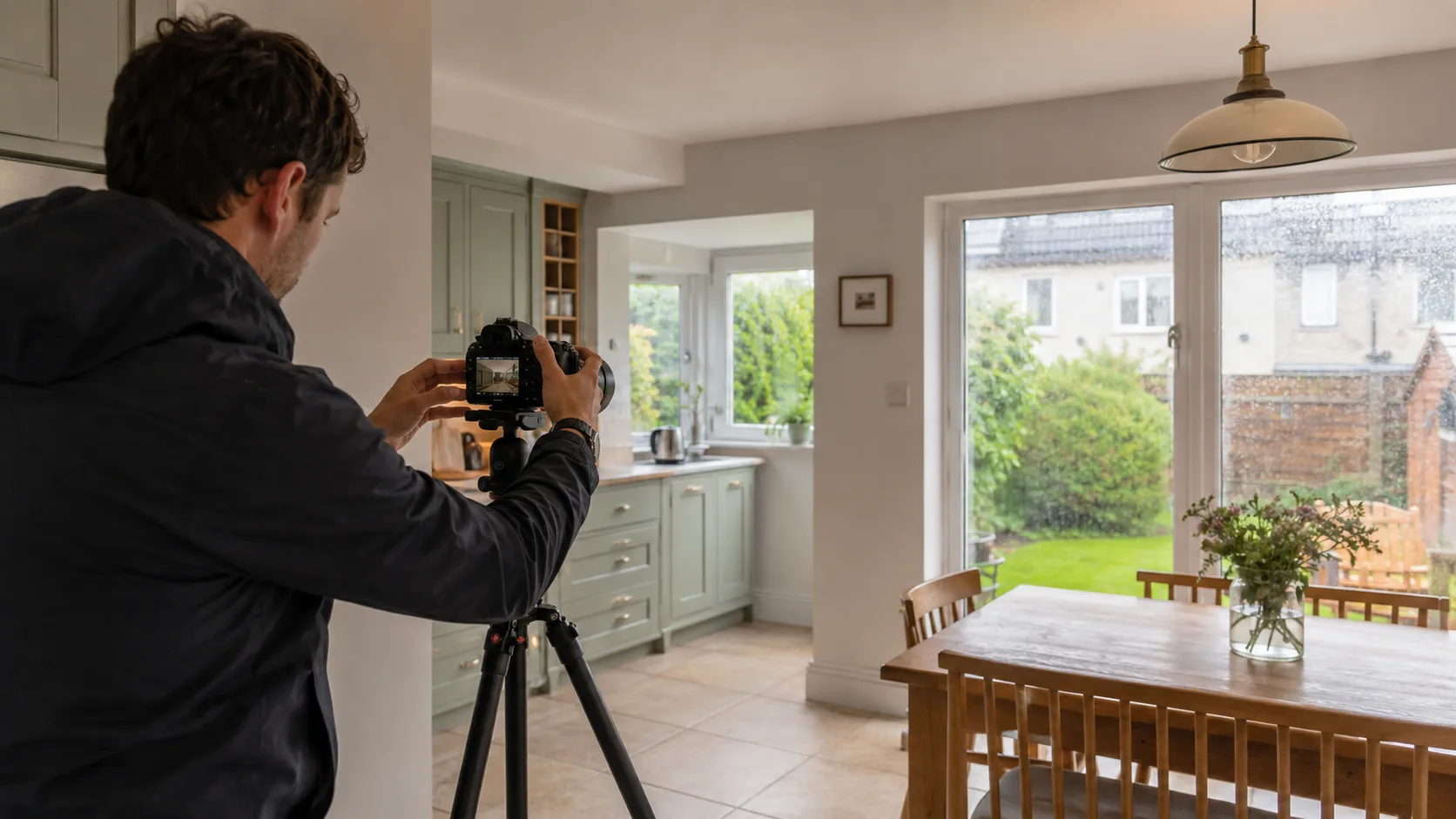 A photographer shoots a kitchen and dining room in an Irish house