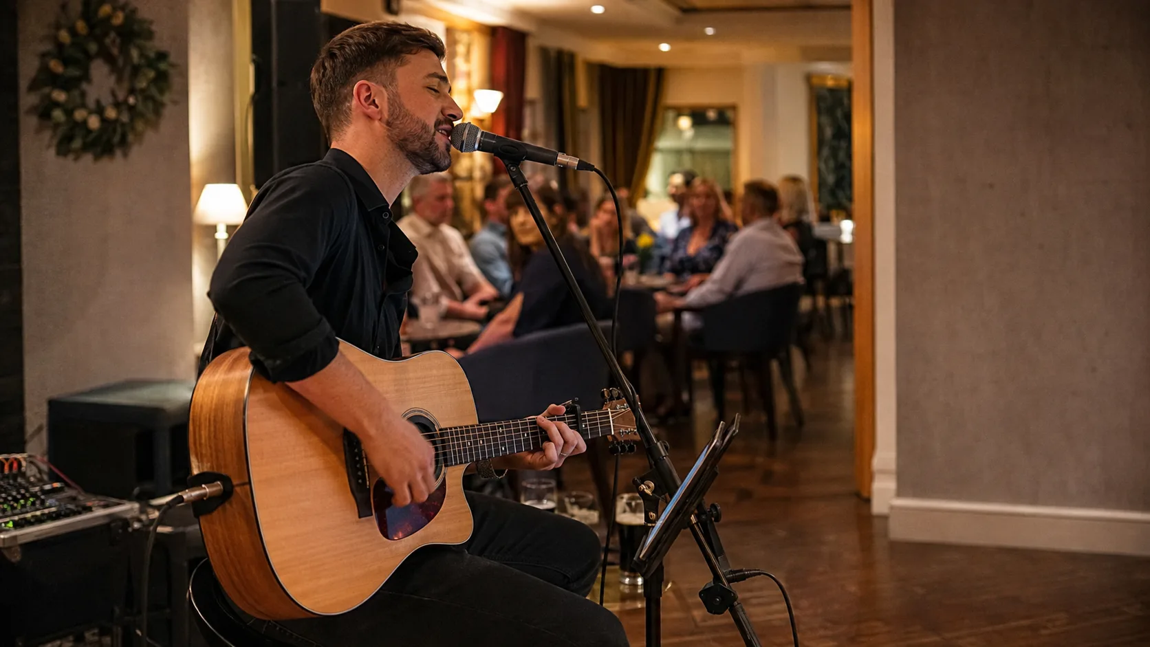 Solo musician performing live music for guests at an event in Ireland