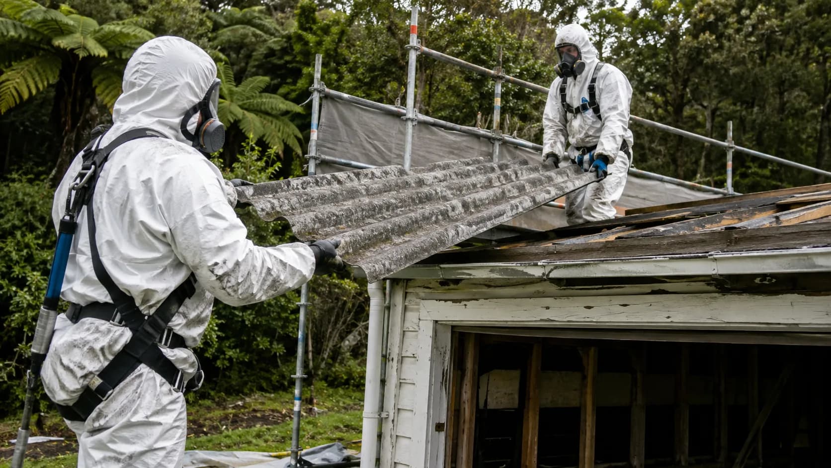 A licensed removal crew sealing an enclosure at a house in New Zealand