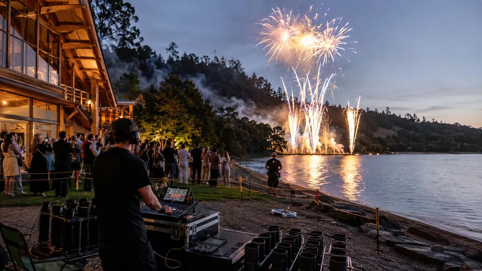 Controlled cold spark or fireworks display illuminating a booked event in New Zealand