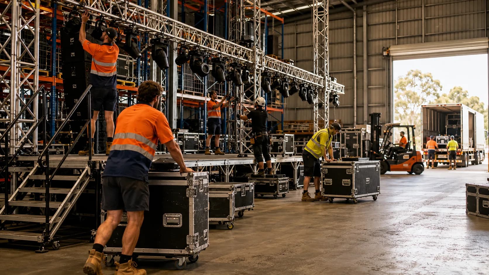 Customers collect booked lighting fixture, truss or stage deck from an active New Zealand business