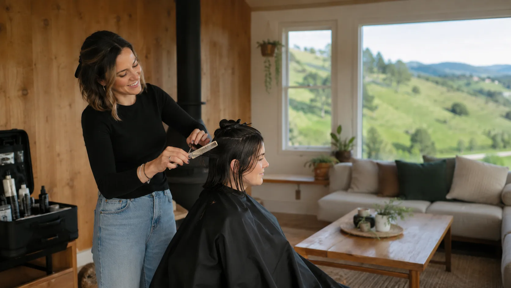 Mobile Hairdressing delivering a booked mobile service for a customer.