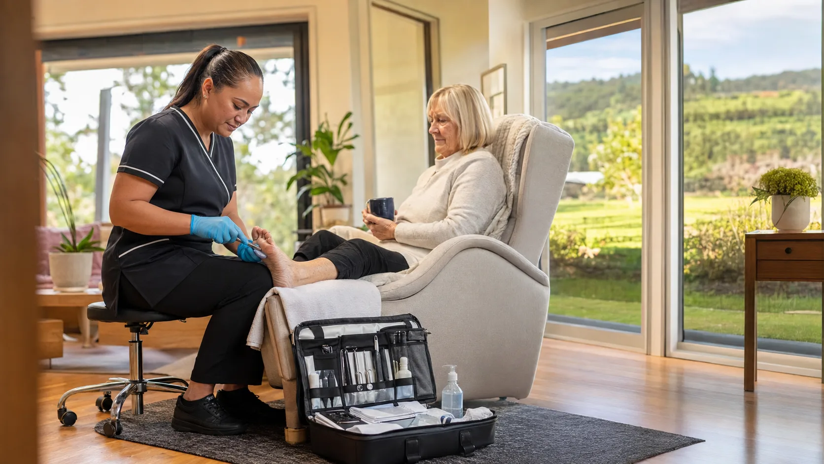 Mobile Foot Care delivering a booked mobile service for a customer.