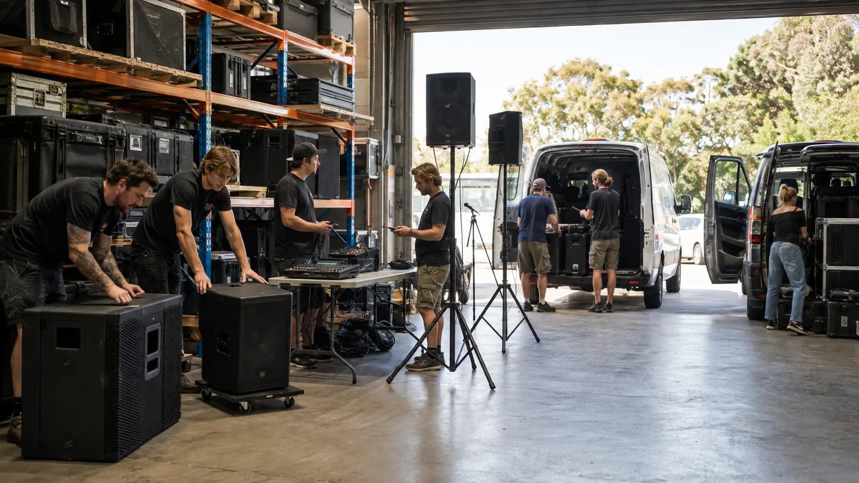 Customers collect booked speaker, mixer or microphone kit from an active New Zealand business