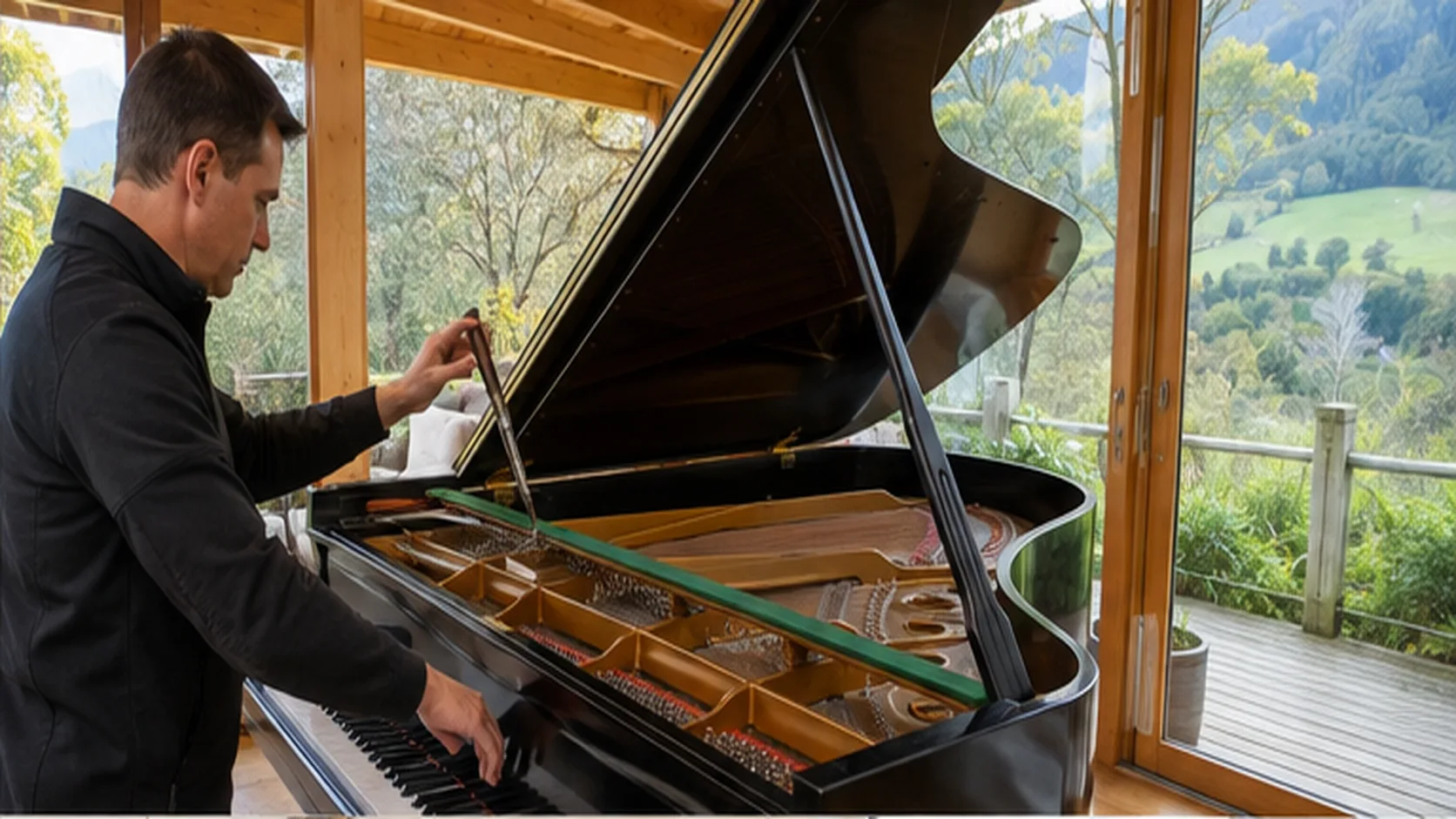 Piano Tuner delivering a booked mobile service for a customer.