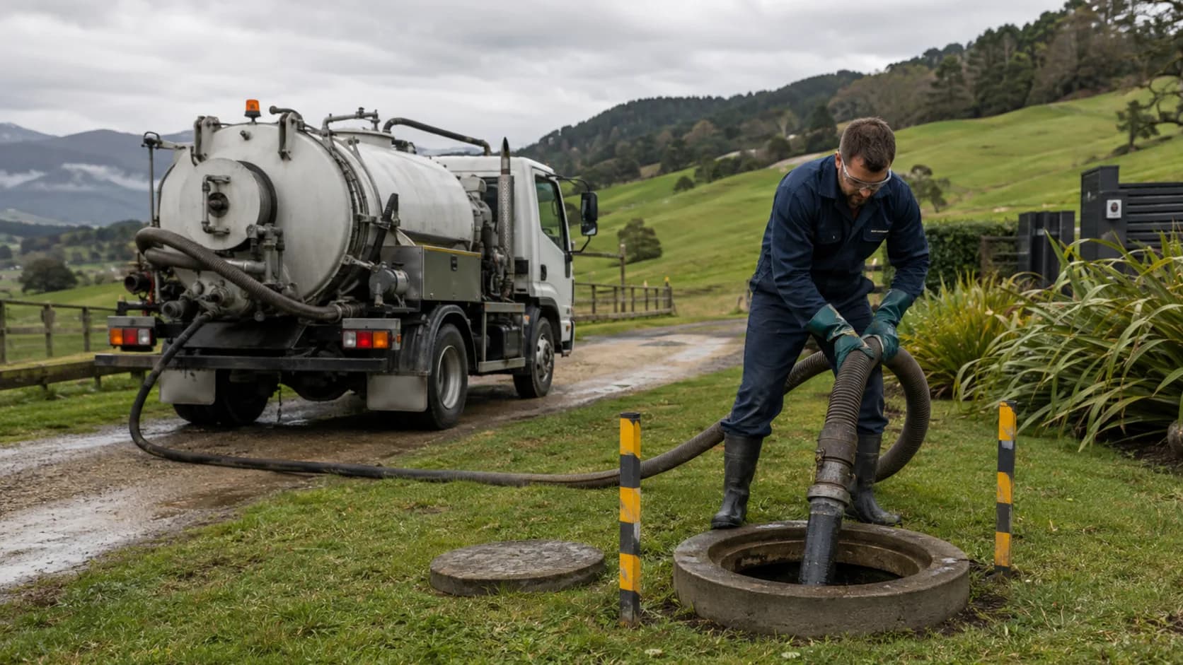 A tanker on a septic pump-out in New Zealand