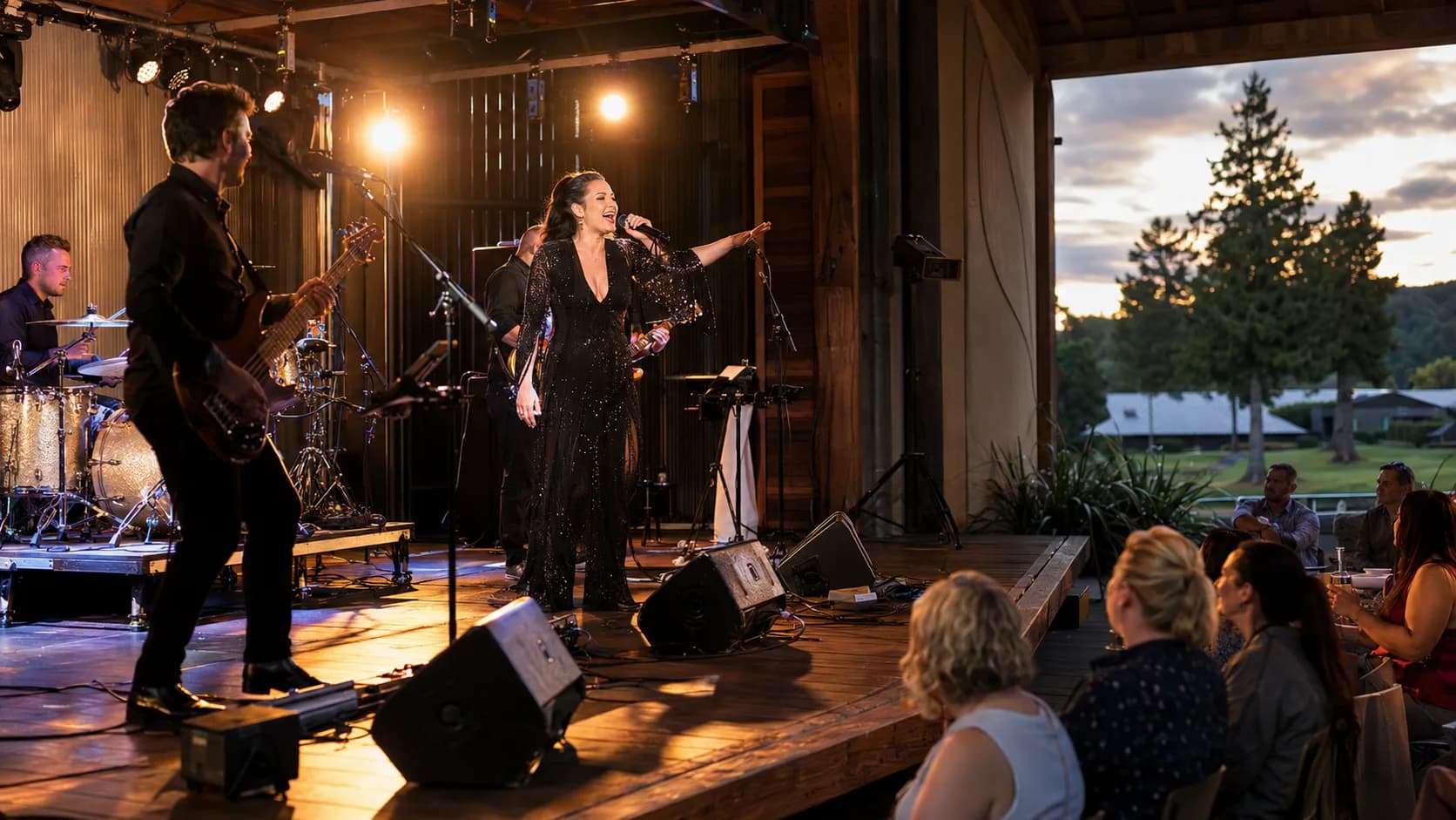 Cover band performing a lively live set for event guests in New Zealand