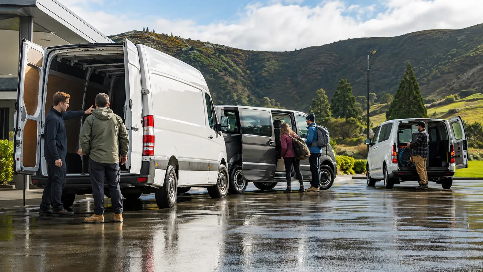 Customers collect booked van model from an active New Zealand business