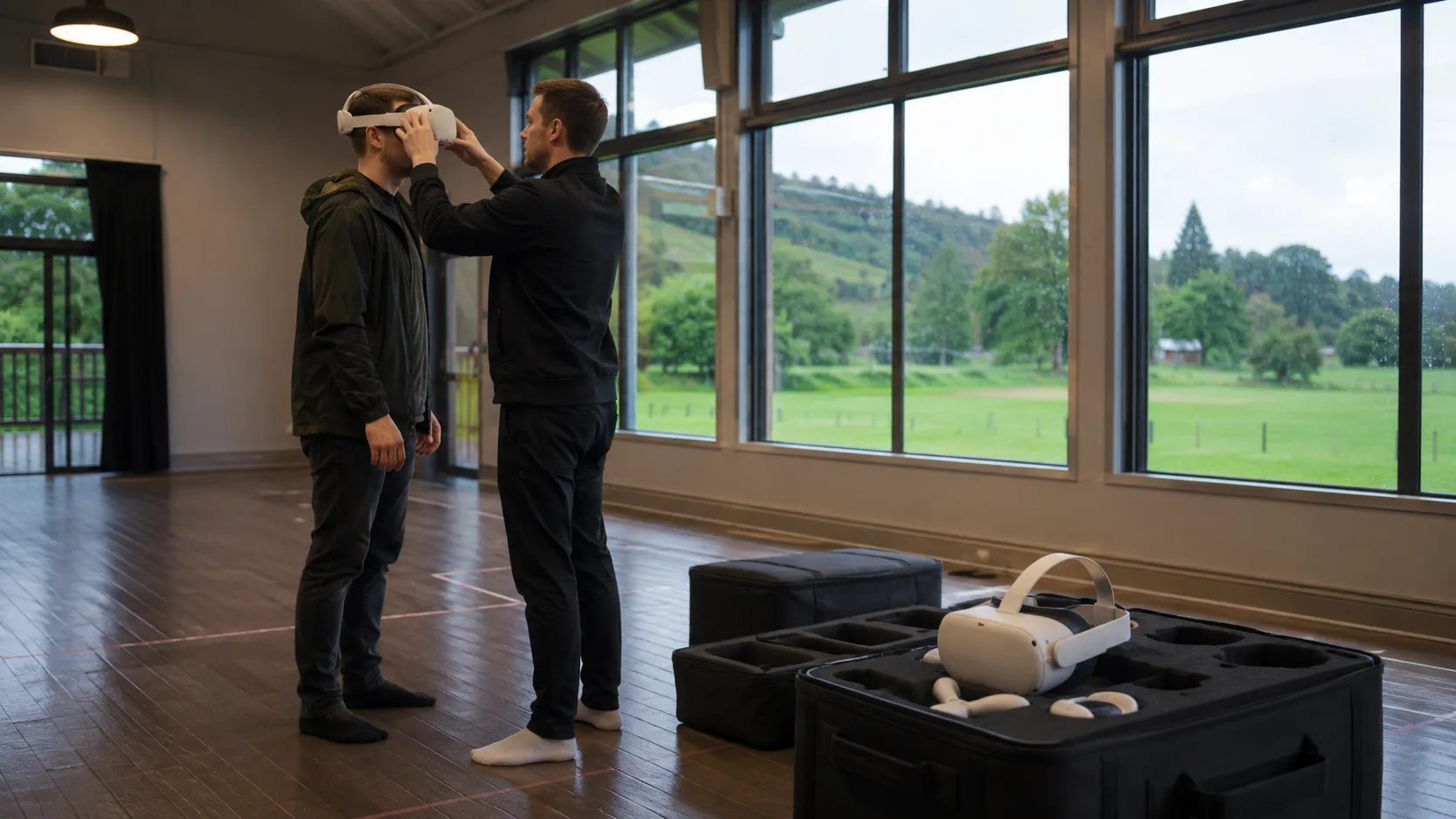 Customer testing a VR kit inside a New Zealand holiday home
