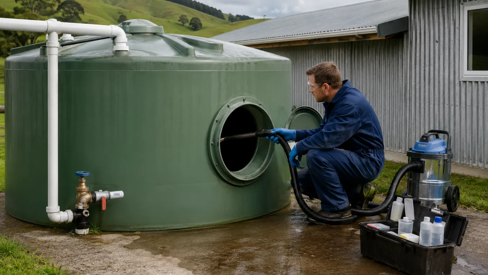 A water tank being cleaned out on a property in New Zealand
