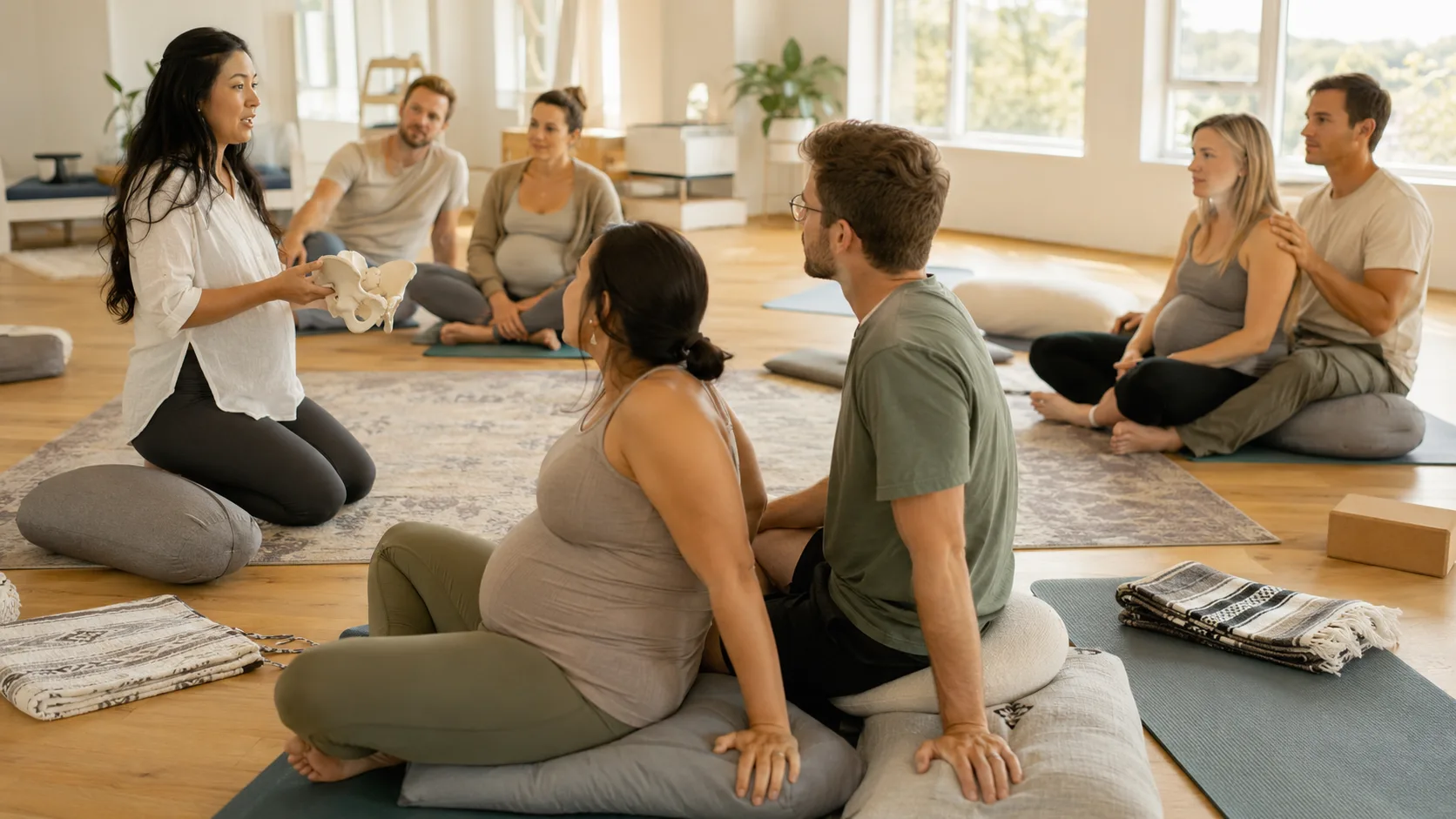 Expectant parents join an antenatal education class in the US