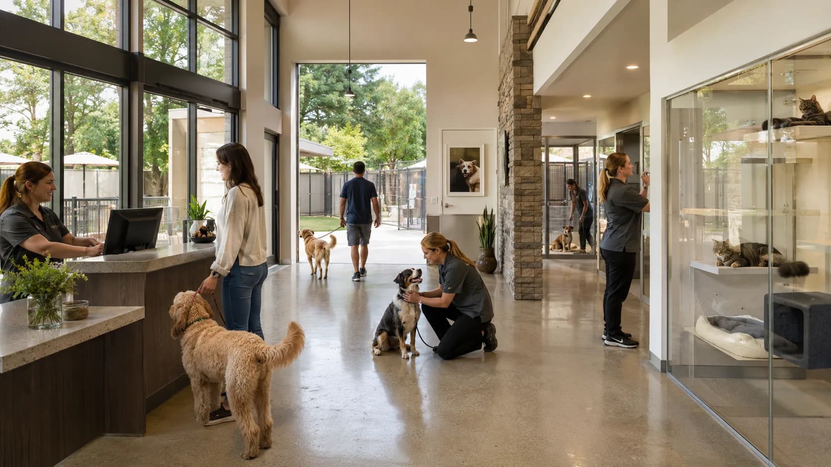 Customers use a professional US kennel run or cat suite during a reservation