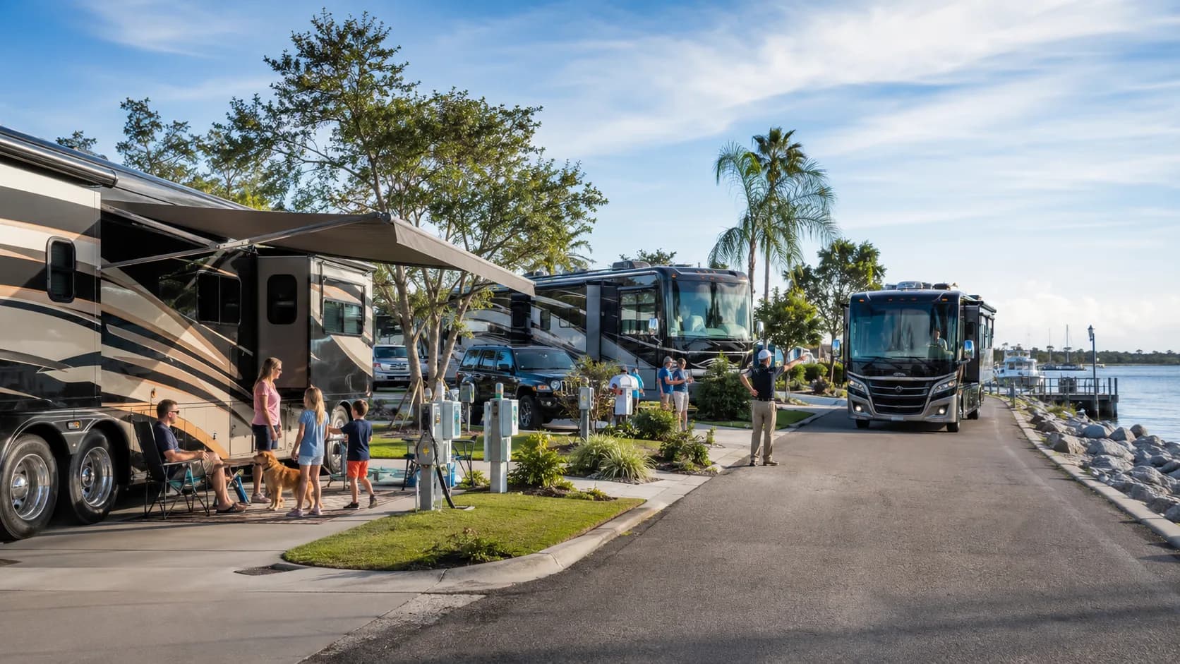 Guests use occupied full-hookup or primitive RV site in the US during a confirmed reservation