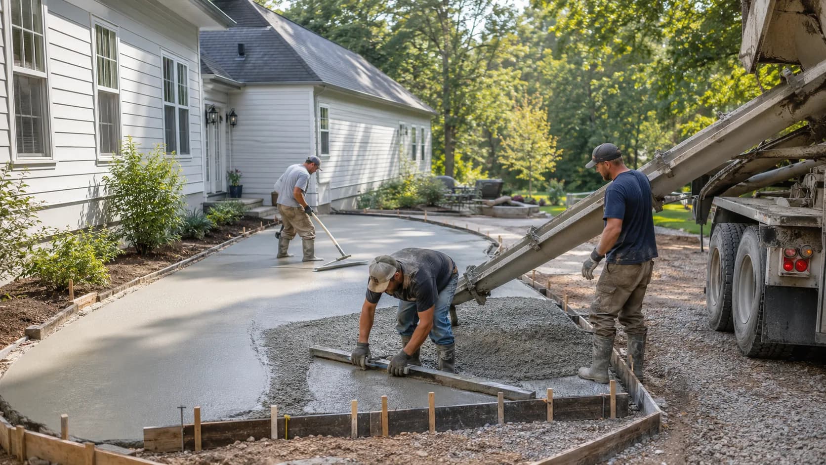 A concreter finishing a fresh slab in the US