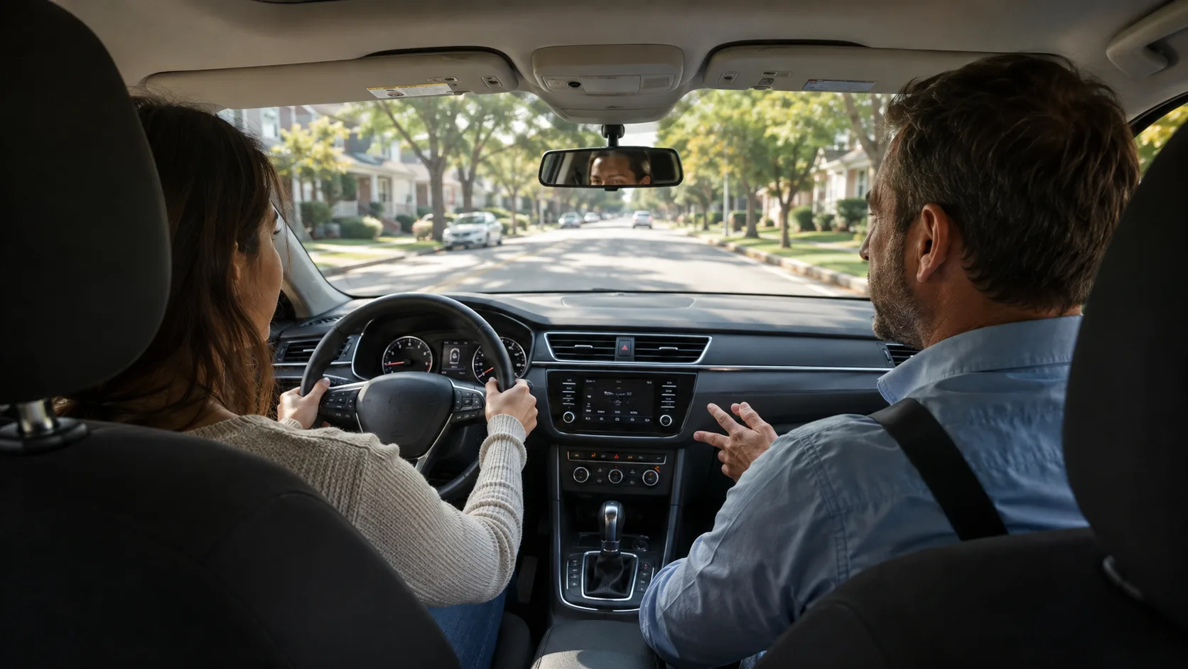 A driving instructor and learner on a lesson in the US