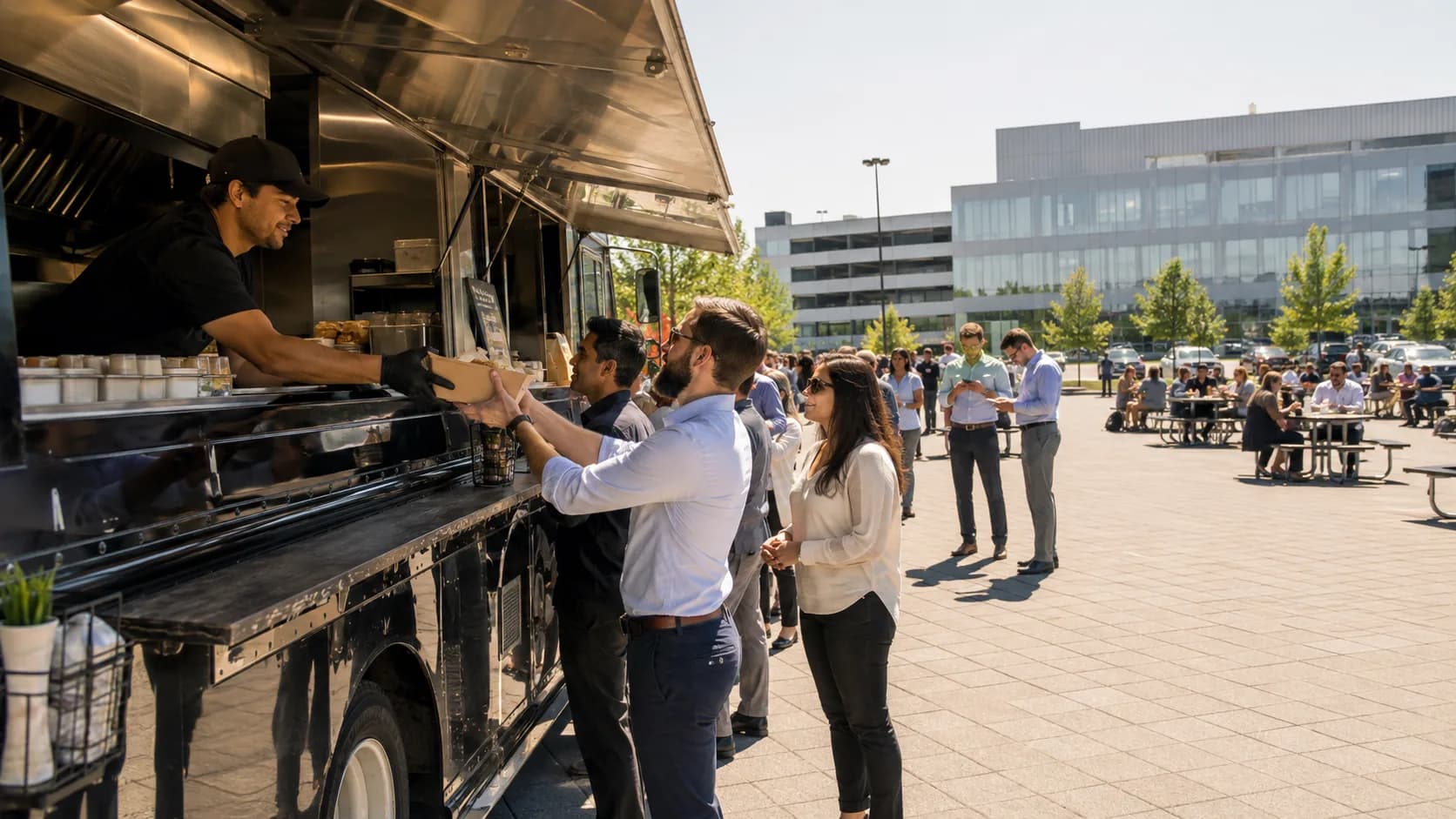 the US food truck serving a corporate campus lunch crowd