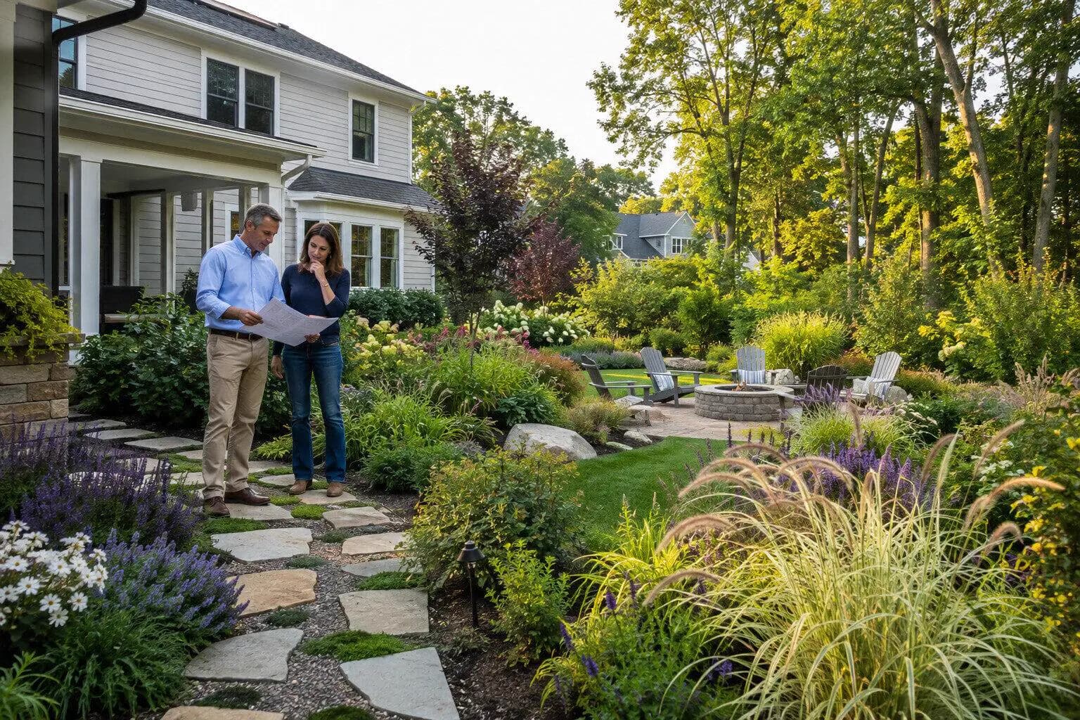 A garden designer setting out a planting plan for a garden in the US