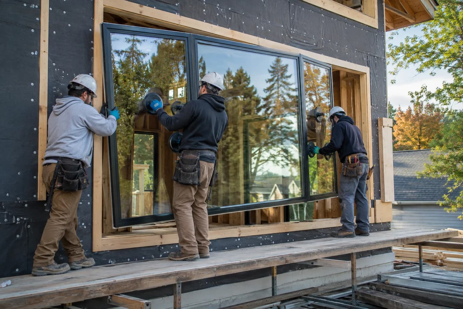 A glazier fitting a replacement pane in the US