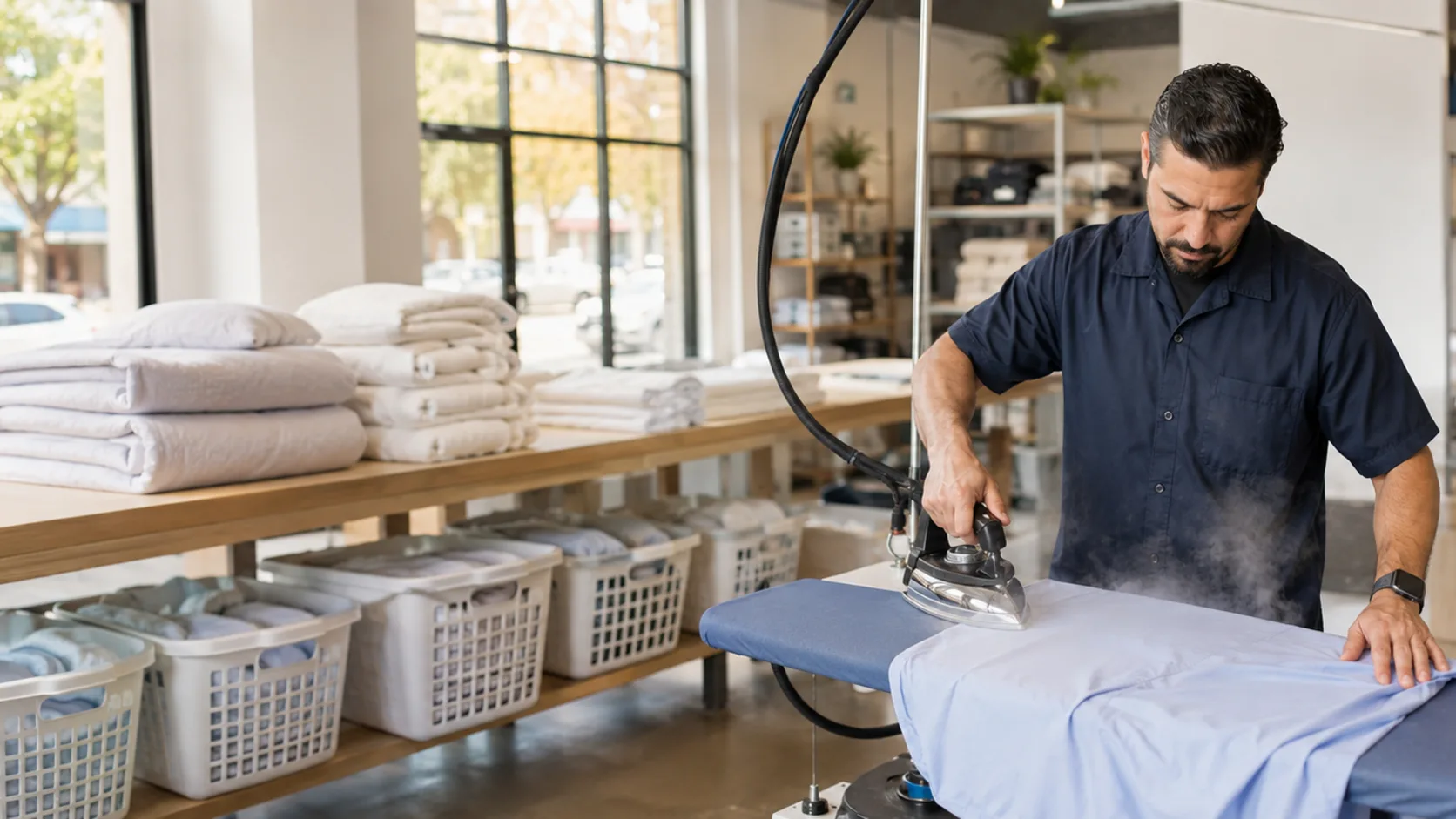 Pressed shirts bagged for a laundry round in the US