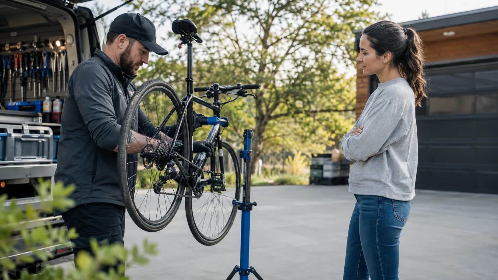 Mobile Bike Repair delivering a booked mobile service for a customer.