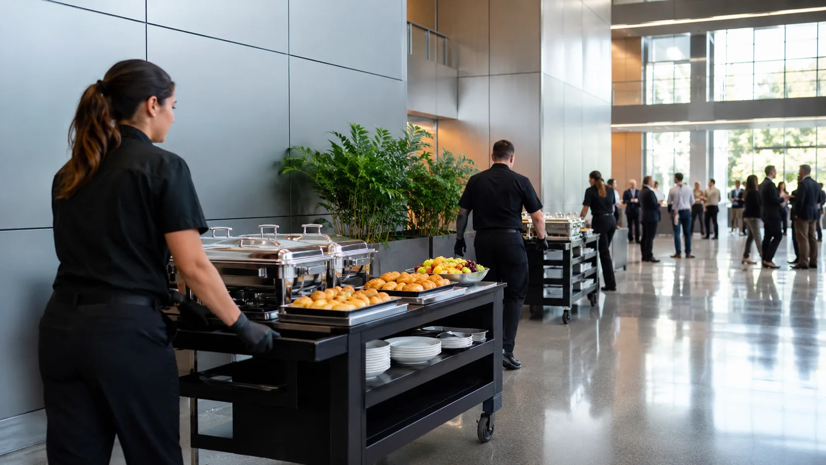 the US office caterer rolling breakfast into a large corporate town hall