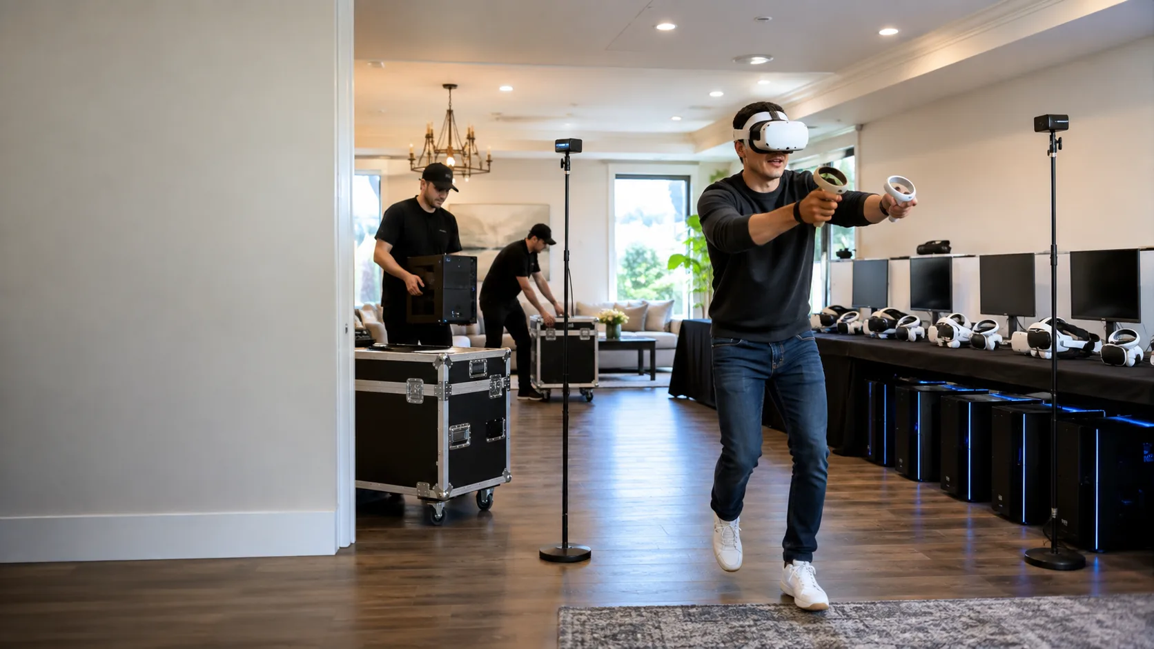Operator demonstrating a VR gaming kit at a party in the US