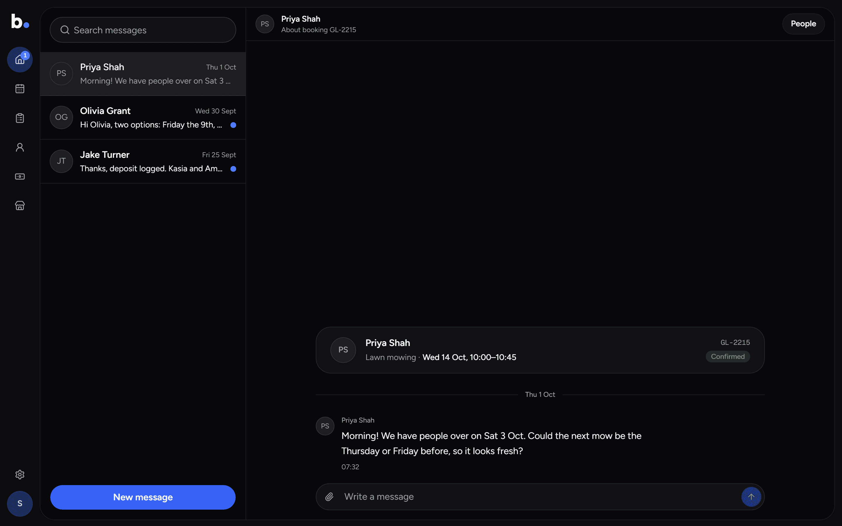 Chats: a conversation with a customer beside their booking
