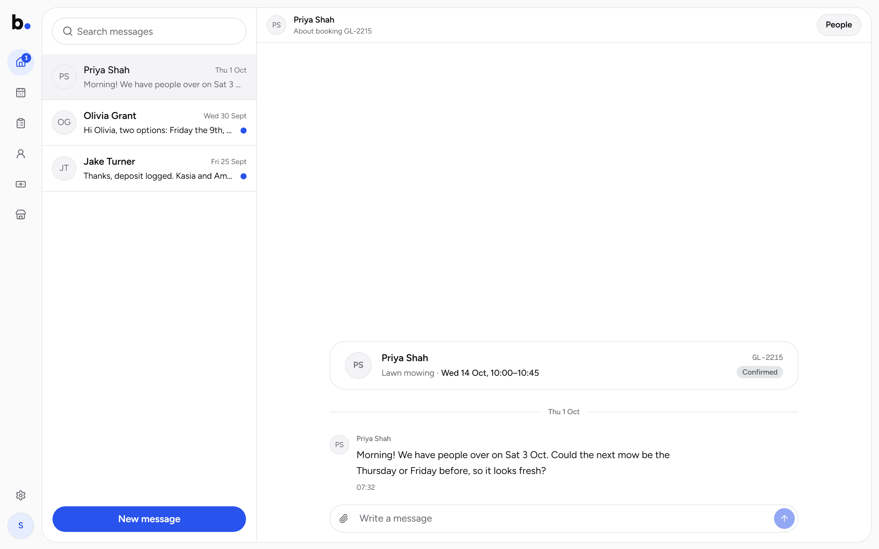 Chats: a conversation with a customer beside their booking