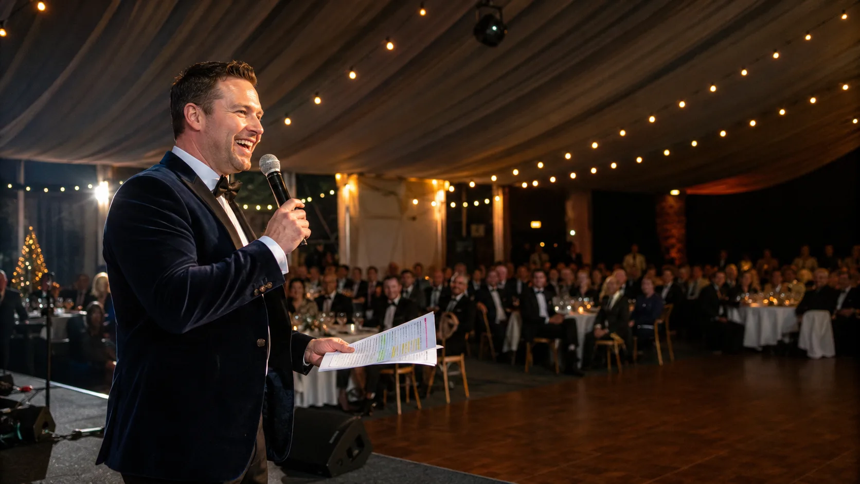Comedian or MC engaging a seated event audience live in Canada