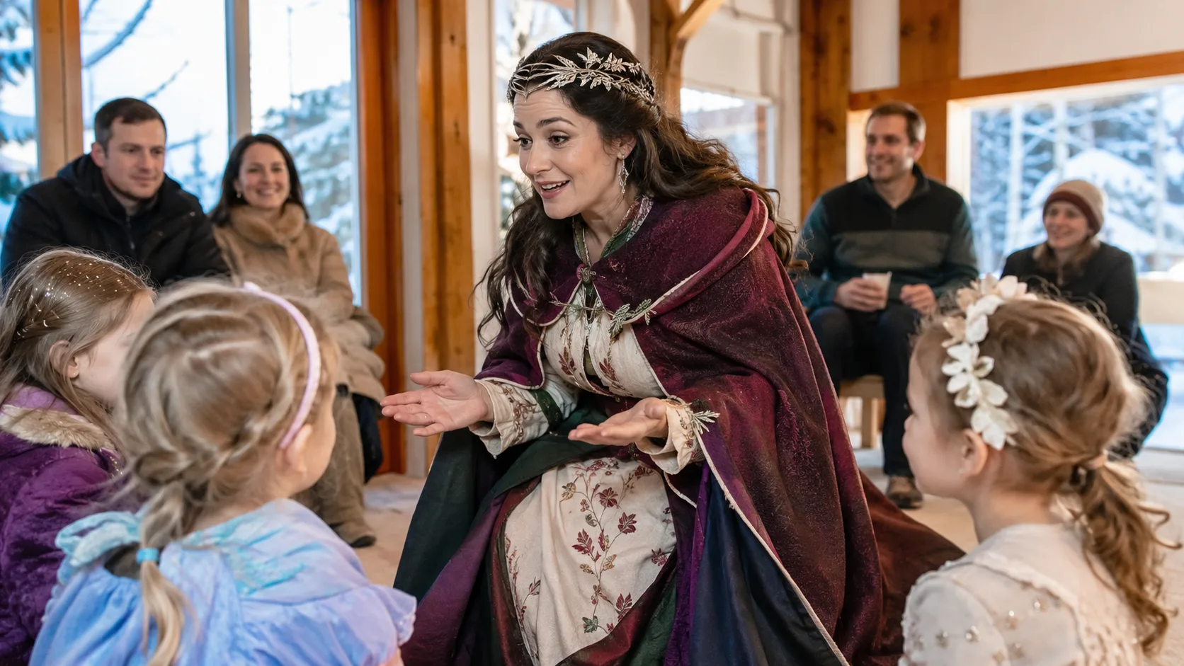 Costumed character greeting children at a booked party in Canada