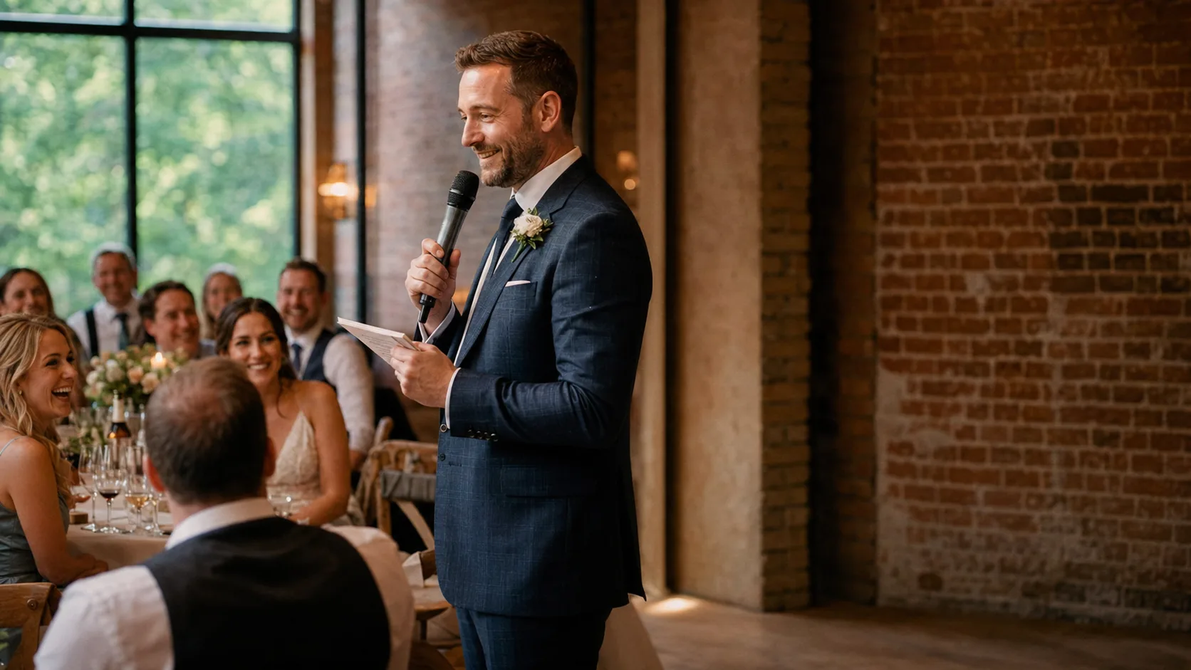 Comedian or MC engaging a seated event audience live in the UK