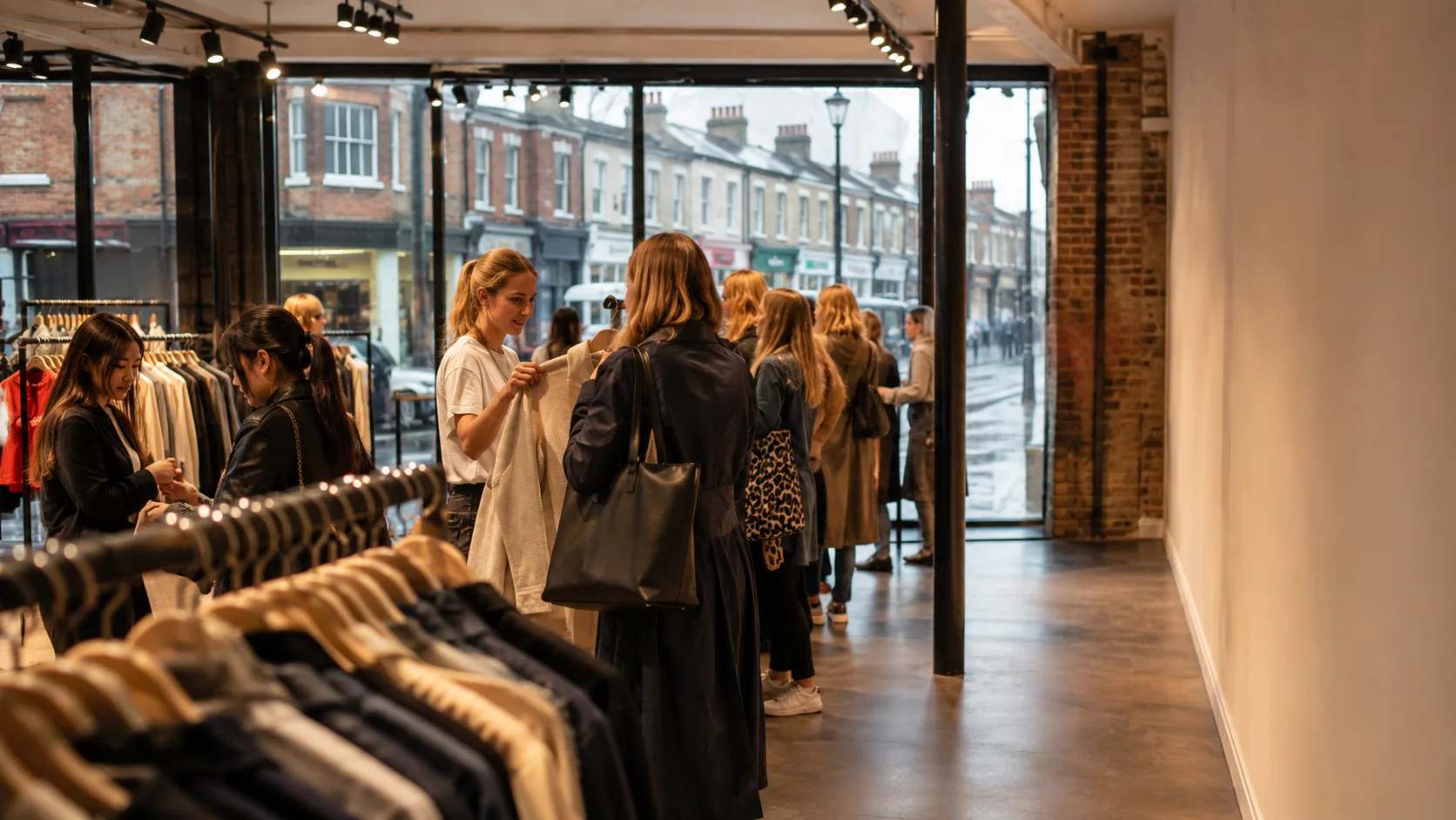 Staff prepare an active pop-up shop as customers begin arriving