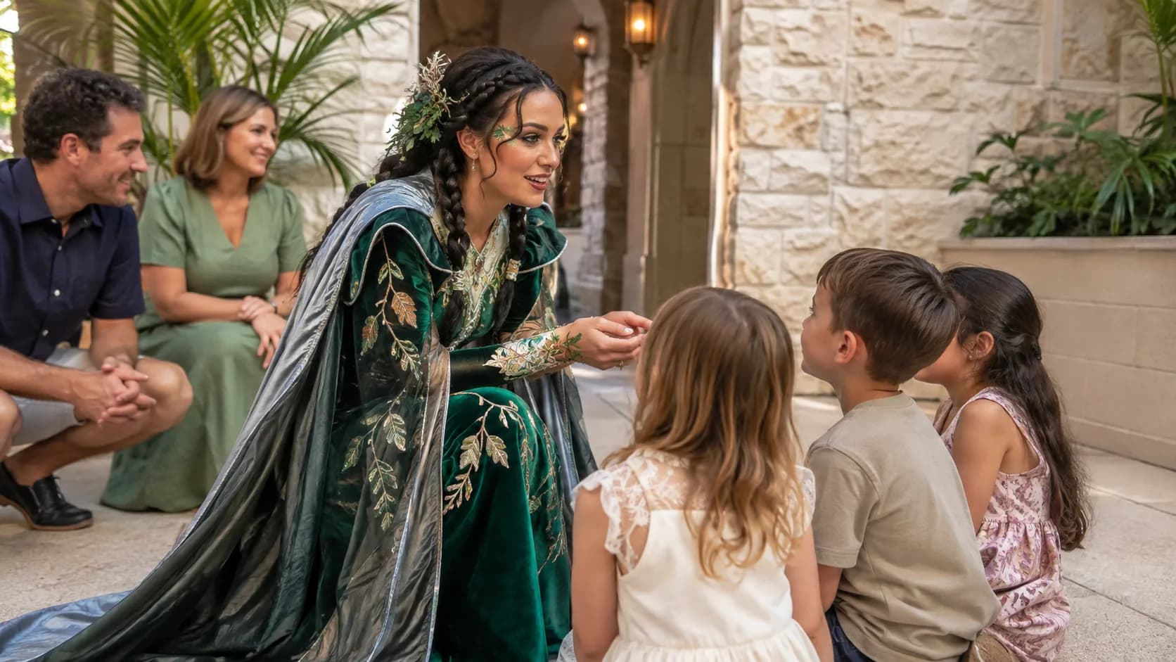 Costumed character greeting children at a booked party in Ireland