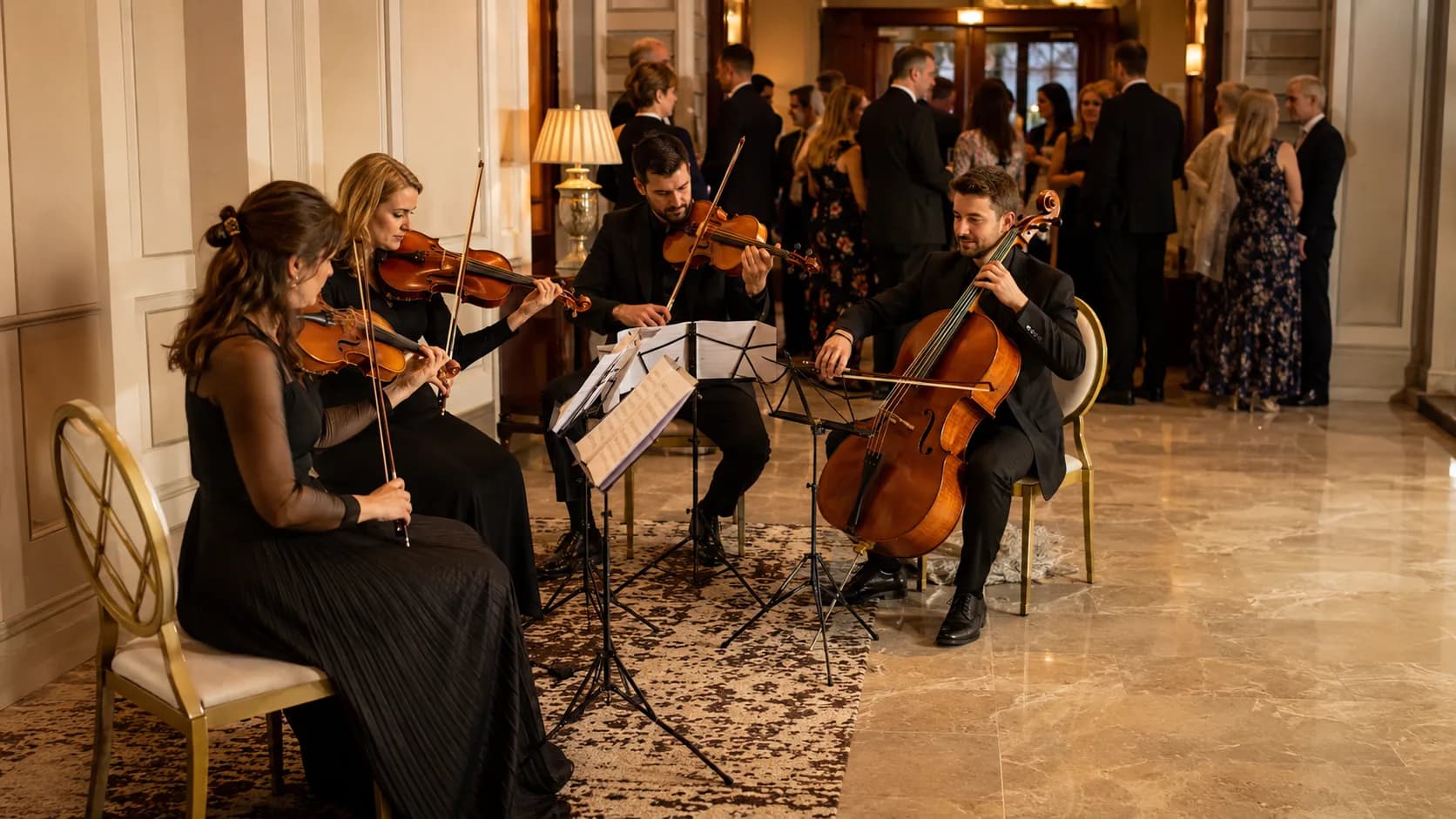 String quartet performing at an elegant booked event in Ireland