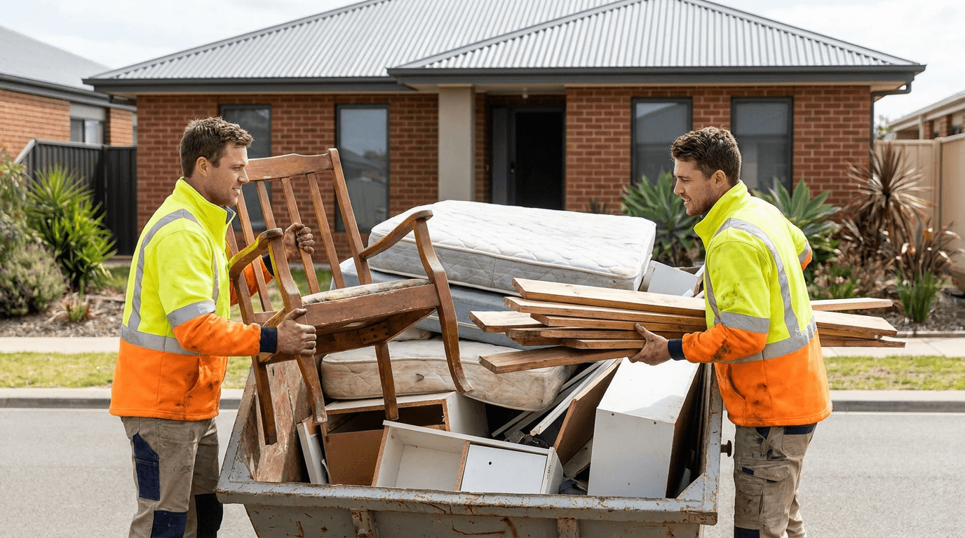 A crew loading rubbish into a tipper truck